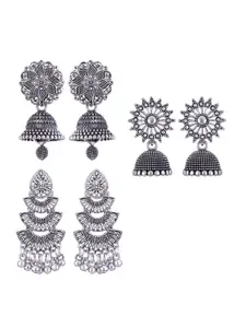 MEENAZ Set of 3 Silver-Plated Dome Shaped Jhumkas Earrings