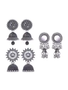 MEENAZ Set Of 3 Silver-Plated Stainless Steel Peacock Shaped Jhumkas
