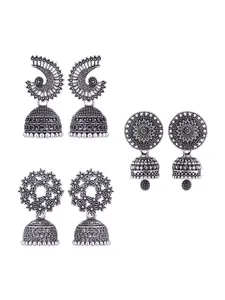 MEENAZ Set Of 3 Silver Plated Jhumkas