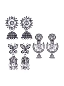 MEENAZ Set of 3 Silver-Plated Dome Shaped Jhumkas Earrings