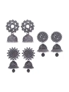 MEENAZ Set of 3 Silver-Plated Dome Shaped Jhumkas Earrings