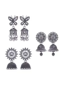 MEENAZ Set Of 3 Silver Plated Jhumkas