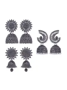 MEENAZ Set Of 3 Silver Plated Stainless Steel Jhumkas