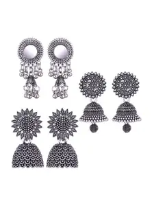 MEENAZ Set Of 3 Stainless Steel Silver-Plated Peacock Shaped Jhumkas Earrings