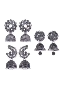 MEENAZ Set of 3 Silver-Plated Dome Shaped Jhumkas Earrings