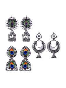 MEENAZ Set Of 2 Silver-Plated Dome Shaped Jhumkas