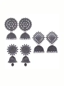 MEENAZ Set Of 3 Silver Plated Jhumkas