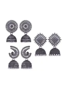 MEENAZ Set Of 3 Silver-Plated Dome Shaped Jhumkas