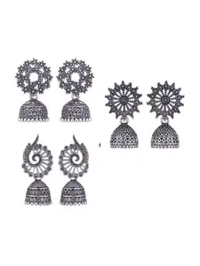 MEENAZ Set of 3 Silver-Plated Dome Shaped Jhumkas Earrings