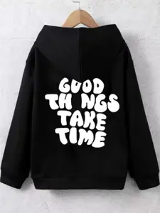 StyleCast Boys Black Typograpy Printed Hooded Sweatshirt