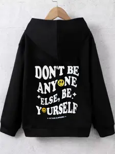 StyleCast Boys Black Typography Printed Hooded Pullover