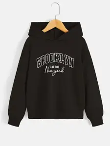 StyleCast Boys Black Typography Printed Hooded Pullover Sweatshirt