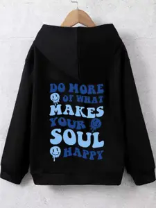 StyleCast Boys Black Typography Printed Long Sleeves Hooded Sweatshirt