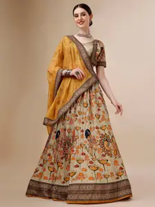 SAPTRANGI Printed Semi Stitched Lehenga & Unstitched Blouse With Dupatta