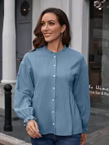 StyleCast Women Blue Opaque Casual Shirt