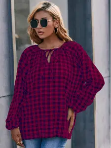 StyleCast Women Red Gingham Checks Opaque Checked Casual Shirt
