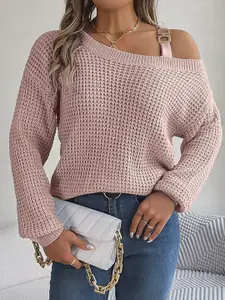 StyleCast Women Pink Cable Knit Pullover with Belted Detail