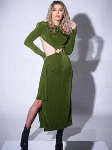 StyleCast Green Cut-Outs A-line Midi Dress