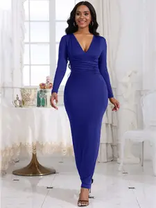 StyleCast Blue V-Neck Bodycon Maxi Dress