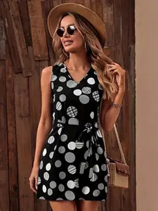 StyleCast Black Polka Dot Print Sleeveless A-Line Mini Dress