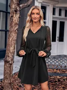 StyleCast Black Tie Ups A Line Mini Dress