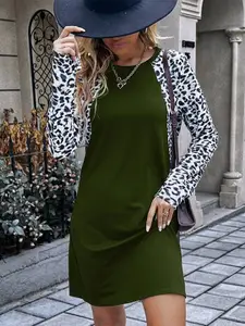 StyleCast Green Animal Printed Raglan Sleeves T-shirt Dress