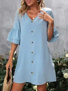 StyleCast Blue Bell Sleeves A-Line Mini Dress