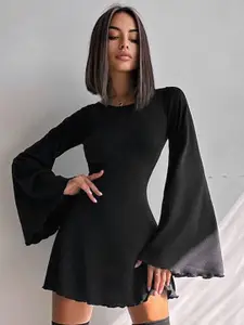 StyleCast Black Flared Sleeves A-line Mini Dress