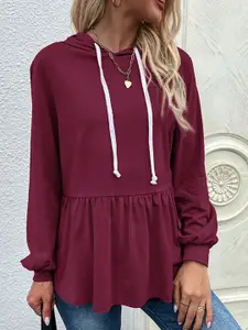 StyleCast Women Maroon Hooded Sweatshirt