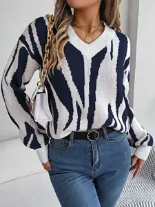 StyleCast Women Navy Blue Printed Pullover