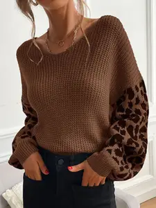 StyleCast Brown Self Design Long Sleeves Pullover