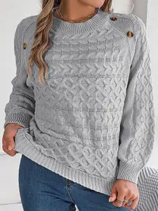 StyleCast Grey Cable Knit Round Neck Acrylic Pullover