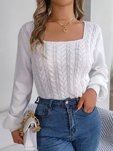 StyleCast Women White Cable Knit Pullover