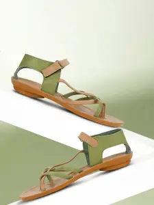 Paragon Colourblocked Open Toe Flats With Backstrap