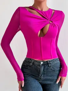 StyleCast Fuchsia Cut-Out Detailed Fitted Top