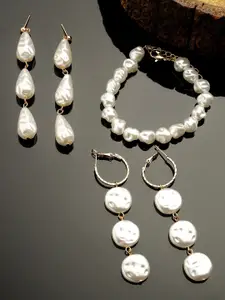 Bohey by KARATCART Pearl Charm Bracelet & Earring Jewellery Set