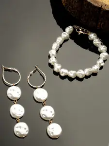 Bohey by KARATCART Set Of 2  Pearl Earring and Pearl Bracelet