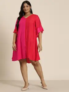 Qurvii+ Plus Size Colourblocked Bell Sleeves A-Line Dress