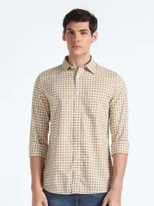 Flying Machine Men Brown Slim Fit Checked Casual Shirt