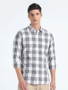 Flying Machine Slim Fit Checked Spread Collar Pure Cotton Casual Shirt