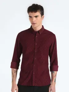 Flying Machine Slim Fit Micro Ditsy Printed Corduroy Weave Pure Cotton Casual Shirt
