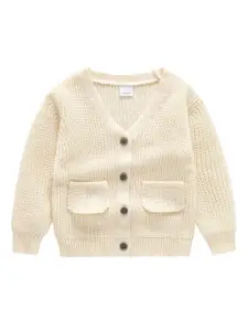 StyleCast Boys Beige Ribbed Cotton Cardigan Sweater
