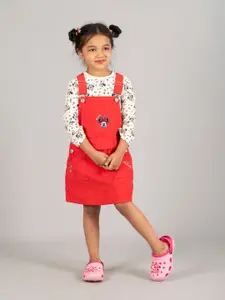 Zalio Minnie Embroidered Pure Cotton Knee-Length Pinafore Dress With T-Shirt
