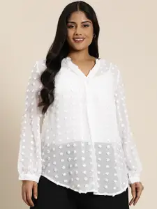 Qurvii+ Plus Size Comfort Polka Dot Mandarin Collar Casual Shirt
