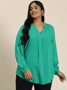 Qurvii+ Plus Size Comfort Mandarin Collar Dobby Casual Shirt