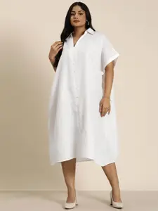 Qurvii+ Plus Size Solid Kimono Sleeve Shirt Midi Dress