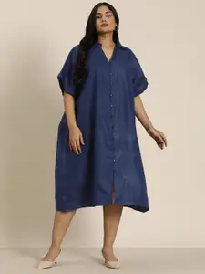 Qurvii+ Plus Size Solid Kimono Sleeve Shirt Midi Dress