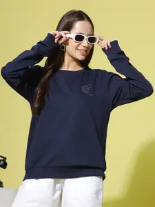 9shines Label Women Navy Blue Sweatshirt