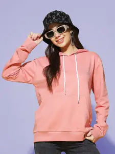 9shines Label Women Peach-Coloured Hooded Sweatshirt