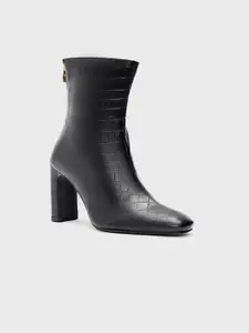 20Dresses Women Black Textured Heeled Mid-Top Regular Boots